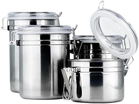 Clear Top Spring Clip Stainless Steel Storage Jars Canister Set Ideal for Sugar Tea Coffe e RicePasta with Airtight Lids Set of 2 ( 0.6L )