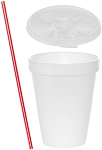 (200 Sets) 12 oz White Foam Cups with Lift'n'Lock Lids and Stirrers, Disposable Foam Drink Cups, To Go Coffee Cups, Insulated Foam Cups for Hot/Cold Drinks by Tezzorio