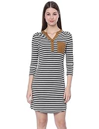 Allegra K - Vestido de túnica para mujer, manga 3 4, rayas