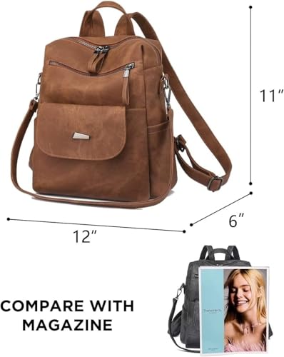 PU Leather Backpack Purse for Women, Fashion Multipurpose Shoulder Bag Handbag, Travel Backpack for Daily Use, Brown