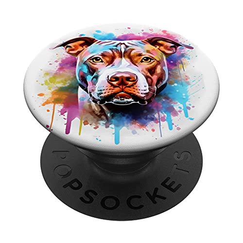 Colorful Pitbull American Terrier Pitty Dog Lover Owner PopSockets Swappable Po…