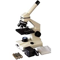 AmScope Optical Glass Lens All-Metal LED Compound Microscope, 6 Settings 40x-1000x, Portable AC or Battery Power