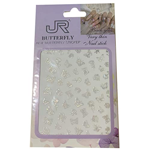 Nail Butterfly & Rose Sticker (Silvery) Ultra-Thin Adhesive Nail Art Stickers Art Decal Stickers