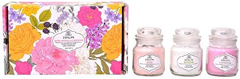 Zenlife Fragranced 3 Oz Glass Jar Candles (Pack of 3, Rose, Jasmine & Lavender)