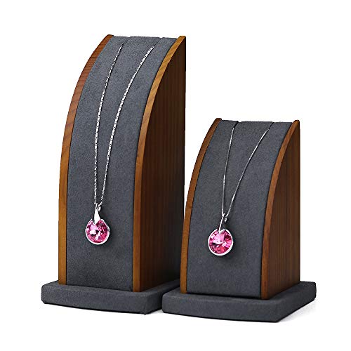 Oirlv 2Pcs/Set Solid Wood Long Chain Necklace Pendant Bracelet Stand Retail Stores/Trade Shows Showcase Display Jewelry Holder Exquisite Decorative Props (Gray Curved)