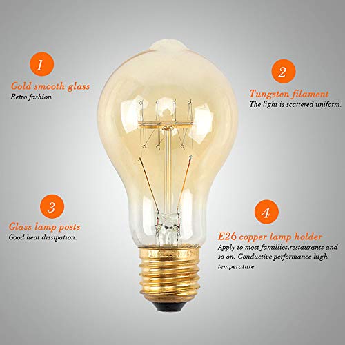 Dimmable 40W Edison Light Bulbs A19 Filament Vintage Bulb Antique Style