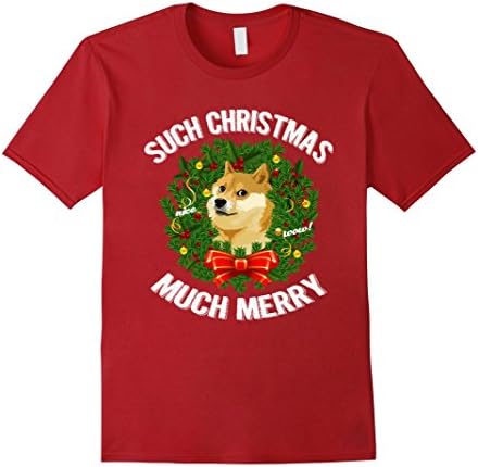Mens Doge Christmas Shirt Much Merry Such cheer wow Medium Cranberry