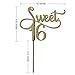 Shxstore Gold Monogram Sweet 16 Cake Topper, 16th Birthday Anniversary Cake Topper For Sweet 16 Party Themes Decoration Supplies