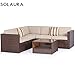 SOLAURA Outdoor 4-Piece (5 Seats) Sofa Sectional Set All Weather Brown Wicker with Brown Waterproof Cushions & Sophisticated Glass Coffee Table for Patio, Backyard, Pool