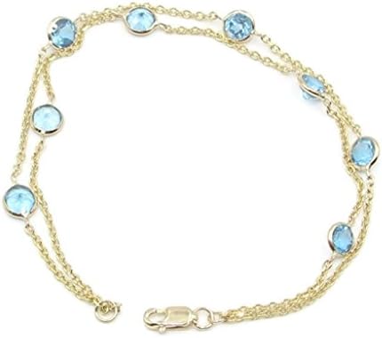 Sophia Fine JewelryBlue Topaz Double Strand 7" Bracelet,14K Yellow Gold