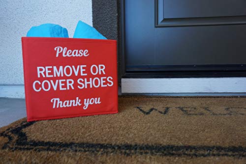 RE Goods Shoe Cover Box | Disposable Shoe Bootie Holder For Realtor Listings and Open Houses | Please Cover or Remove Shoes Bin | Shoe Bootie Box (Red)