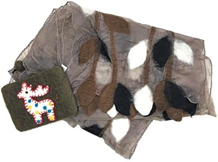 Felted Silk Long Art Scarf Plus Wool Felt Animal Design Clutch Purse Set (Grey/Reindeer)