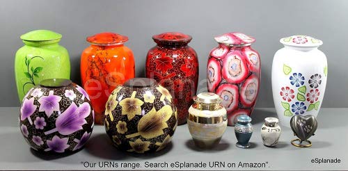 eSplanade Mother of Pearl Brass Cremation urn Memorials urns Container Jar Pot | Brass Urns | Metal Urn | Burial Urn | Memorial Urn (White)