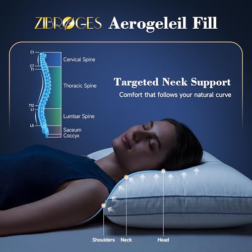 zibroges Down Pillows Queen Size Set of 2, Luxury Hotel Collection Gusseted Bed Pillow for Sleeping, Soft and Fluffy Support, Cotton Cover, Breathable, for Side, Back and Stomach Sleepers
