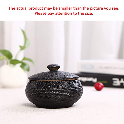 Lependor Ceramic Ashtray with Lids, Windproof, Cigarette Ashtray for Indoor or Outdoor Useï¼ŒAsh Holder for Smokers,Desktop Smoking Ash Tray for Home Office Decoration - Black