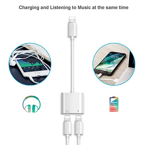 Headphone Adapter for iPhone X Adapter AUX Audio Jack Charge Adapter Car Charger [Audio+Charge+Call+Volume Control ] Dual Earphone Cable Converter Compatible for iPhone X/7 Plus /8/8P Support All iOS - Thumbnail 2