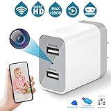 Spy Camera Wireless Hidden, 2019 Upgraded Version WiFi Camera 1080P HD Hidden Camera Wall Charger Nanny Cam with Remote Viewing & Motion Detection for Home, Office, Store - White