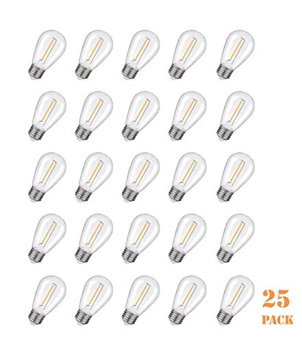 Emitting Shatterproof & Waterproof S14 Replacement LED Light Bulbs – 1W Equivalent to 10W, Non-Dimmable 2200K Plastic Bulbs, E26 Base Edison Bulbs (25 Pack)