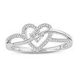 Tesero Mio Sterling Silver 1/10 Carat Round Cut (I-J Color, I2-I3 Clarity) Natural Diamond Promise Ring for Her