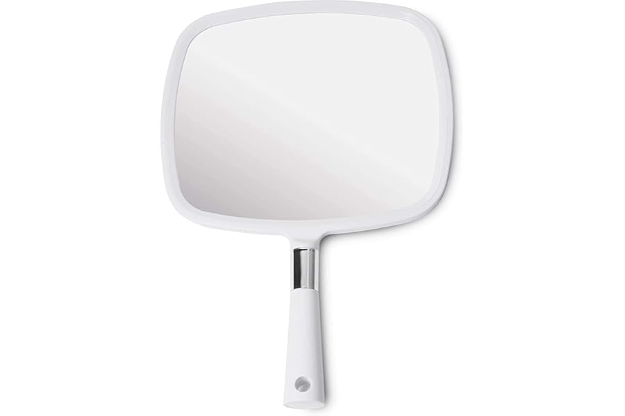 MIRRORVANA Large Hand Held Mirror with Comfy Handle for Women and Men – Personal Barber Haircut Mirror to See Back of Head – Espejo de Mano – 9″ x 13″ (White)