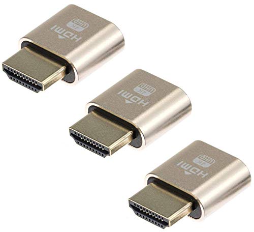 New Generation 4K HDMI Dummy Plug | High Resolution Virtual Screen Display Supports up to 3840&times;2160@60Hz, 1080@120Hz DVI EDID Adapter (3 Pack)
