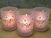 Decorative Glass Votive Holders - Faith Hope Love Frosted Glass Candle Holders - Silver Glitter Hearts & Crystals - Set of 3 Assorted - Three Flameless Flickering LED Candles Included
