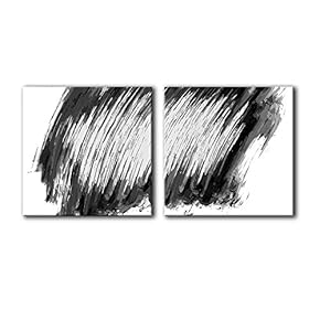 2 Panel Square Canvas Wall Art - Abstract Black Ink Strokes - Giclee Print Gallery Wrap Modern Home Art Ready to Hang - 12"x12" x 2 Panels