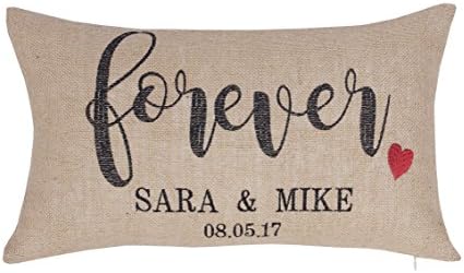 DecorHouzz Personalized Embroidered Rustic Decorative Burlap Hessian Couple pillow cover Gift for wedding,anniversary,valentine,christmas
