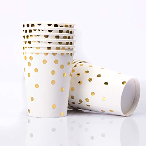 200PCS Gold Dot Disposable Paper Plates,Cups and Napkins, Tableware Sets Include 50 Dinner Plates, 50 Dessert Plates, 50 9 oz Paper Cups, 50 Luncheon Napkins, for Baby Shower Birthday Wedding Party - Thumbnail 4