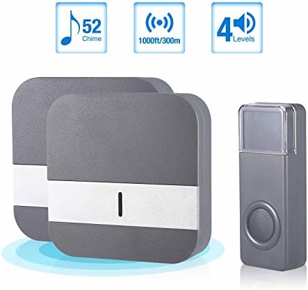  Portable Wireless Doorbell Kit Waterproof Musical Door Bell Operating at 1000ft/300m Range Doorbell Chimes 1 Push Button (Transmitter) &amp;2 Receiver 52 Chime Tones