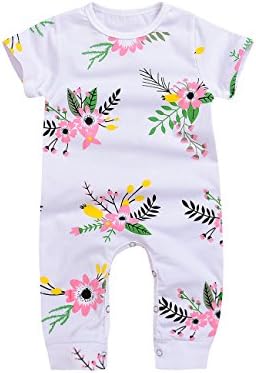 Baby Girl Pink Flower Print Shortsleeve Spring One Piece Romper