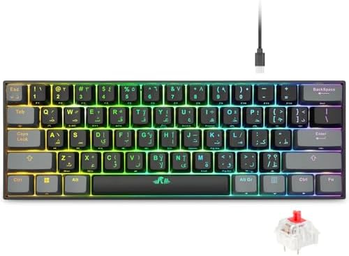 Rii [Arabic layout]RK802 Wireless Gaming keyboard, 3 Modes(Bluetooth/2 ...