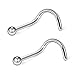 Ruifan 18G(1.0MM) 316L Surgical Steel Curved Nose Stud Ring Twister Screws with 2MM Ball Piercing Jewelry 2PCS - Steel
