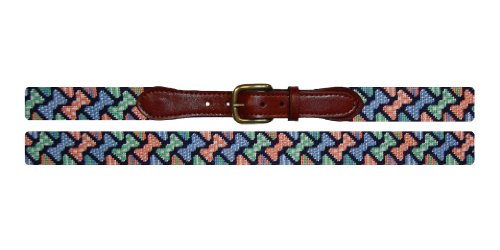 Smathers & Branson Bow Tie Pattern Needlepoint Belt in Navy - Size 42 (B-181-42)