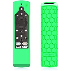 CaseBot Silicone Case for Fire TV Edition Remote - Honey Comb Series [Anti Slip] Shock Proof Cover for Amazon All-New Insignia / Toshiba 4K Smart TV Voice Remote / Element Smart TV Voice Remote, Green-Glow