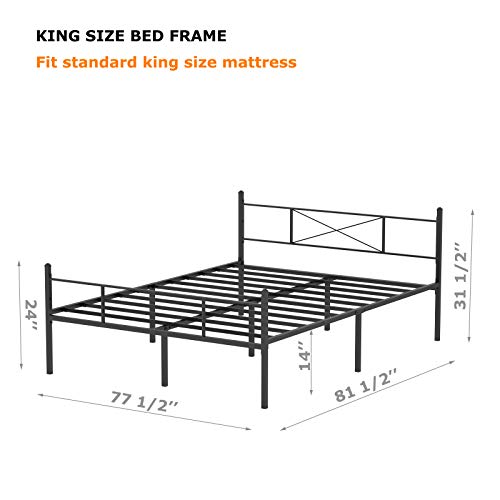 HAAGEEP King Size Bed Frame with Headboard and Footboard Black Metal Platform Bedframe with