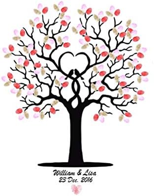 Ruinika Black Tree & Bird Wedding Fingerprint Decoration DIY Guest Book Fingerprint Signature Wedding Registration Draw Canvas with Inkpad (M:40x60cm(15.7x23.6 Inch))