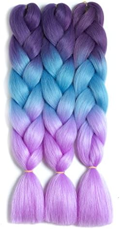 Synthetic Braiding Hair Kanekalon Ombre Braiding Hair Crochet Braids Twist Hair Extensions 5 Pieces/Lot 24" (purple-lake blue-light purple)