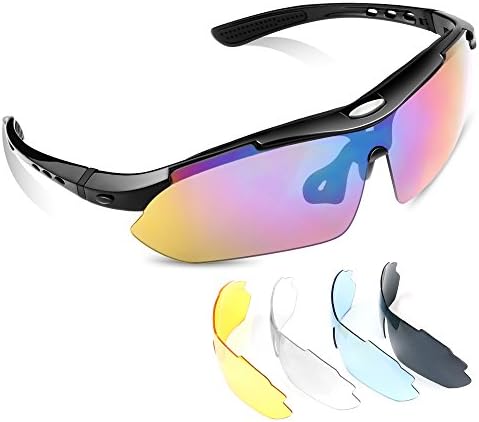 Lonew Polarized Sports Sunglasses with 5 Interchangeable Lenses for Men Women Baseball Cycling Fishing Driving Golf Ultra-light Frame