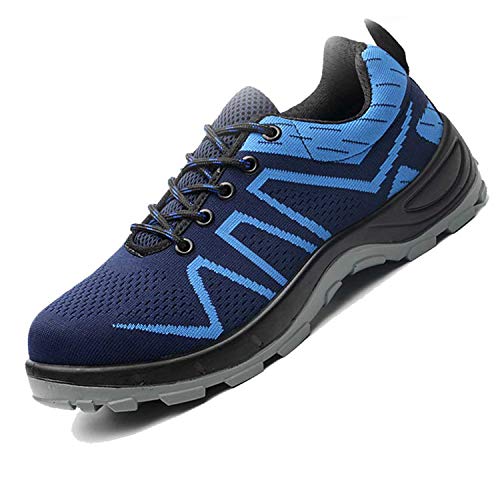 SUADEX Indestructible Steel Toe Shoes for Women Men, Safetry Shoes Breathable Puncture Proof Steel Toe Sneakers Work Shoes Construction Shoes Blue 001 Size 7.5 Women/6 Men