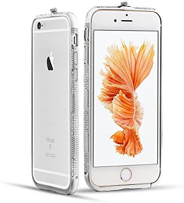 iphone 6 Case, Aluminum Metal Hard Frame, Luxury Diamond Bling Shiny Sparkling with Crystal Rhinestone for Apple iphone 6/6s (4.7”) - Retail Packaging (Silver)