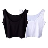 Micmall Women's Tanks & Camis Camisole Short U-Neck Tight-Fitting Thin Crop Vest White/Black