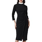BLESSUME Catholic Church Women Clergy Mass Dress Black Wrap Ruched Split Dress Band Collar