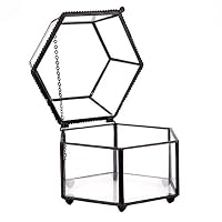 Chocobe Jewelry Box Organizer Storage Container Glass Metal Hexagonal Geometric Ring Box Clear Golden Storage Display Case Best Gifts for Women Girls 12.5x11.5x9.5cm