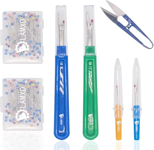 LAMXD Seam Ripper and Thread Remover Kit-2 Big & 2 Small Sewing Stitch Thread Unpicker - 1 Sewing Trimming Scissor Nipper Tool for Thread Remove - 100 pcs Sewing Pins for Fabric