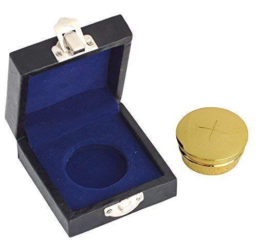 R. Heaven Solid brass pyx in box case 4.5cm with cross Eucharist Communion
