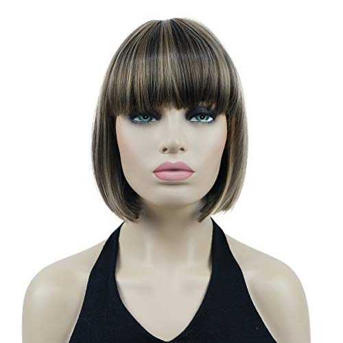 Lydell 8" Short Bob Hair Flat Bangs Cute Central Dot Skin Top Heat Resistant Synthetic Wigs (L8-124) โ image 1