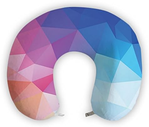 JessPad U-Shape Travel Pillow Blue and Pink Triangle Puzzle Memory Foam Neck Pillow