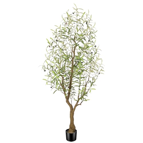 PHYTREE Olive Tree 6FT - Tall Faux Olive Trees Fake Large Plants Artificial Indoor with Realistic Leaves Branches and Lifelike Fruits for Home Office Living Room Decor