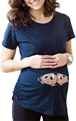 Women Maternity T-Shirt,Women's Twins Digital Printing Pregnant Women Large Size Long Short-Sleeved T-Shirt
